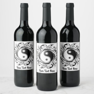 Rótulo De Garrafa De Cerveja Símbolo Yin & Yang Preto e Branco Estilo Tatuagem