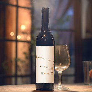 Rótulo De Garrafa De Cerveja Símbolo Zodiac Moderno Gemini Dourado Elemento a