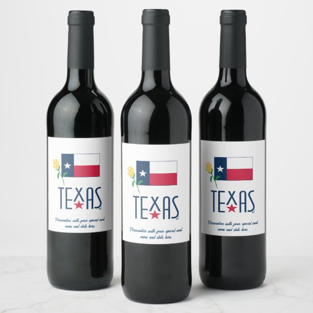Rótulo De Garrafa De Cerveja Símbolos do Texas, Bandeira do Texas e Rosa Amarel (Garrafas)