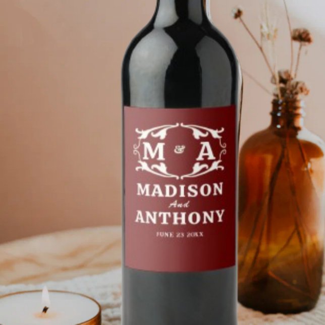 Rótulo De Garrafa De Cerveja Simple and Elegant Sage Monogram Wedding (Criador carregado)