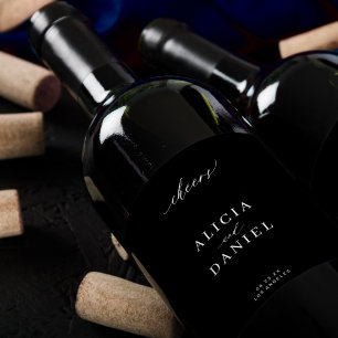 Rótulo De Garrafa De Cerveja Simples e elegante aplausos de casamento preto