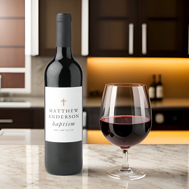 Rótulo De Garrafa De Cerveja Simples e Moderno Batismo De Bebê Cruzado Elegante (Criador carregado)