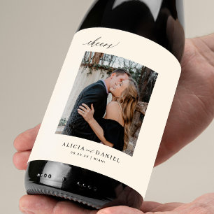 Rótulo De Garrafa De Cerveja Simples foto de casamento minimalista em preto e m