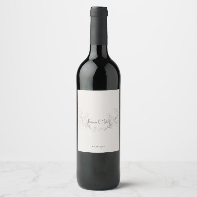 Rótulo De Garrafa De Cerveja Simplesmente Elegante Arte Moderna Beige Wedding (Frente)