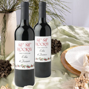 Rótulo De Garrafa De Cerveja Sip Sip Hooray Galho de Azevinho Casamento de Inve