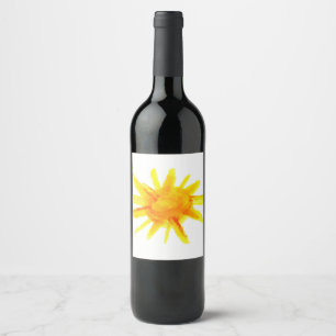Rótulo De Garrafa De Cerveja Sol amarelo brilhante pintado à mão