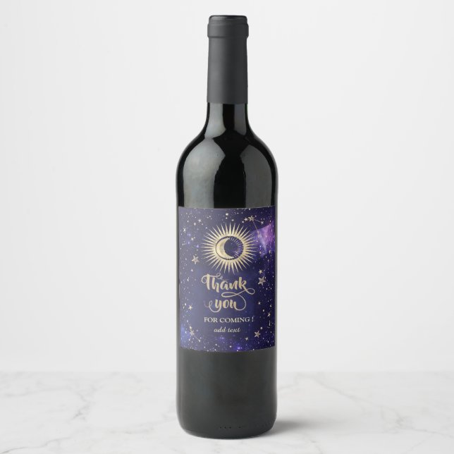 Rótulo De Garrafa De Cerveja Sol Celestial Dourado,Lua,Estrelas Roxo (Frente)