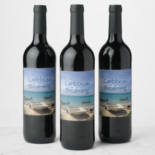 Rótulo De Garrafa De Cerveja Sonhando no Caribe Bonaire Barcos de Pesca Oceano