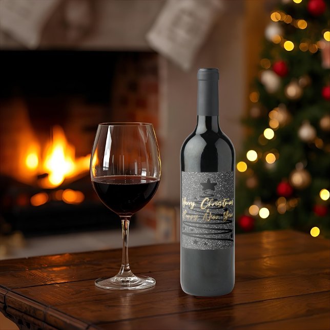 Rótulo De Garrafa De Cerveja Sparkly Black Wine Label Set (Criador carregado)