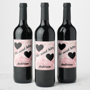 Rótulo De Garrafa De Cerveja Sr. e Sra. Hearts Personalised Watercolor