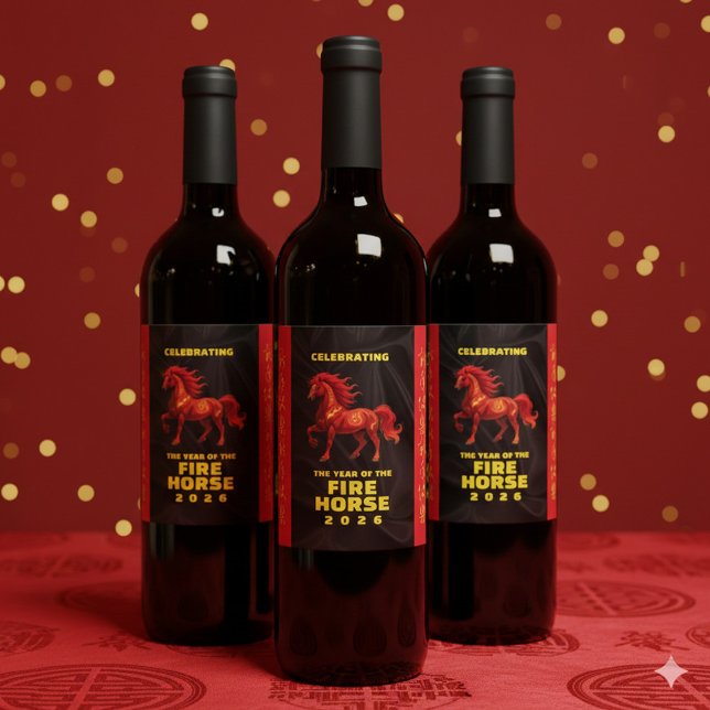 Rótulo De Garrafa De Cerveja Stunning Chinese Year of the Fire Horse 2026 (Stunning Chinese New Year of the Fire Horse 2026 Wine Labels Cover Photo)