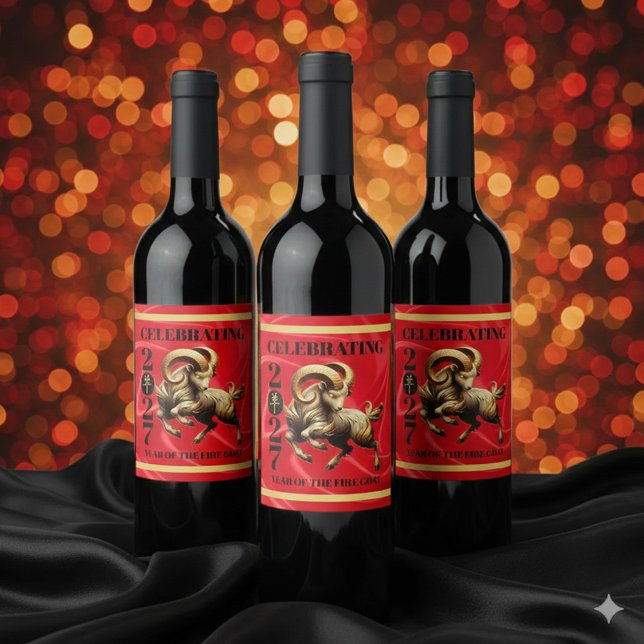 Rótulo De Garrafa De Cerveja Stunning Red Gold Chinese Year of Fire Goat 2027 (Stunning Red & Gold Chinese Year of the Fire Goat 2027 Wine Labels Cover Photo)