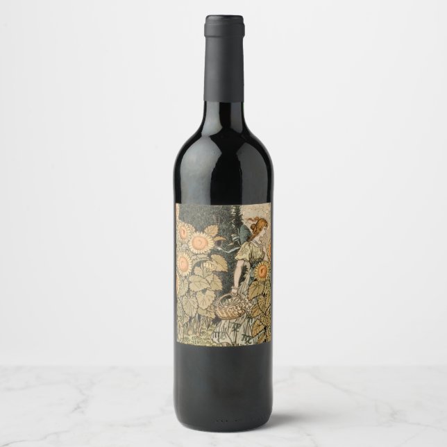 Rótulo De Garrafa De Cerveja Sunflower Art Nouveau Garden Grasset Woman (Frente)