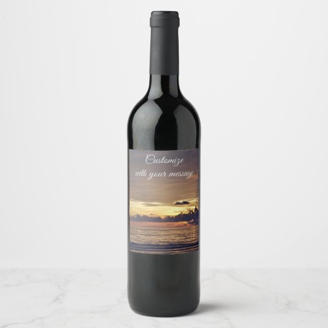 Rótulo De Garrafa De Cerveja Sunset de praia (Frente)
