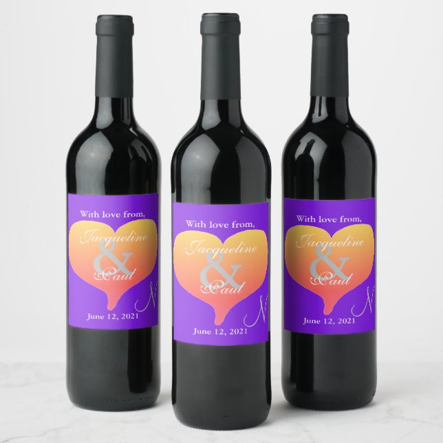 Rótulo De Garrafa De Cerveja Sunset Hearts Violet Wedding Monograma (Garrafas)