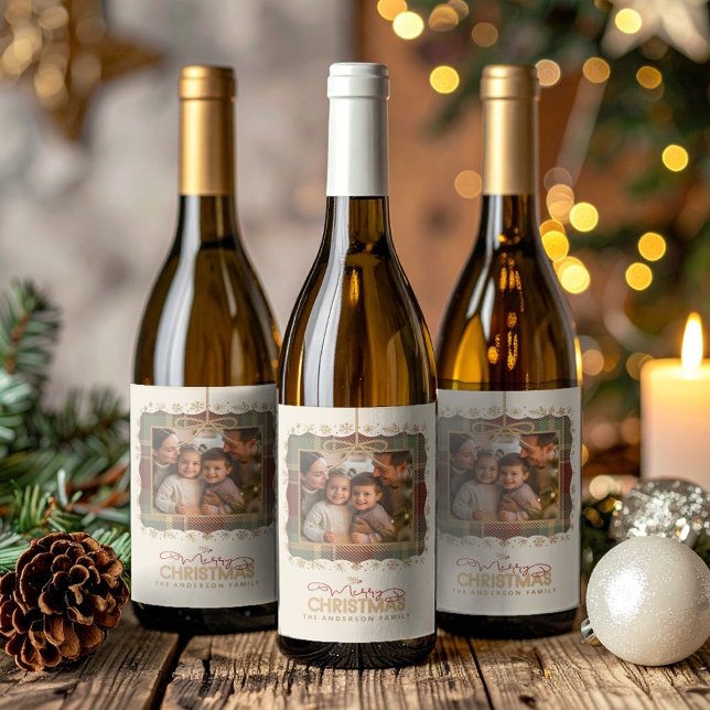 Rótulo De Garrafa De Cerveja Tartan Trim Christmas One Photo Template ID1141A (Criador carregado)