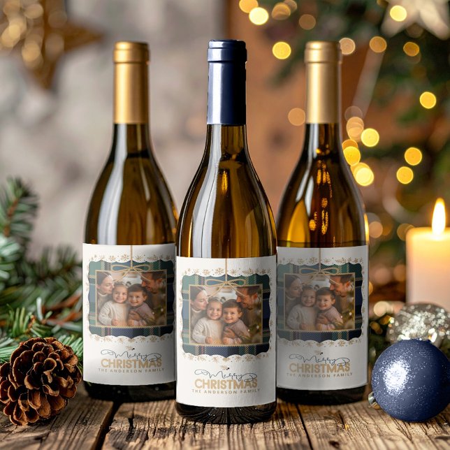 Rótulo De Garrafa De Cerveja Tartan Trim Christmas One Photo Template ID1141B (Criador carregado)