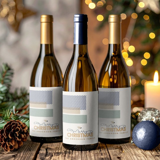 Rótulo De Garrafa De Cerveja Tartan Twill Merry Christmas Blue ID1141B (Criador carregado)