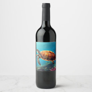 Rótulo De Garrafa De Cerveja Tartaruga marinha em aquarela