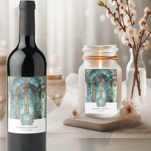 Rótulo De Garrafa De Cerveja Teal Monograma Elegante, Casamento Azul Por Aquare
