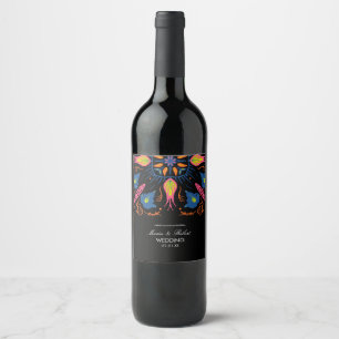 Rótulo De Garrafa De Cerveja Tema de Casamento Indiano Elefante Floral Preto
