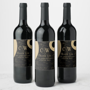 Rótulo De Garrafa De Cerveja Tema de Casamento Preto Vintage Dourado Damask