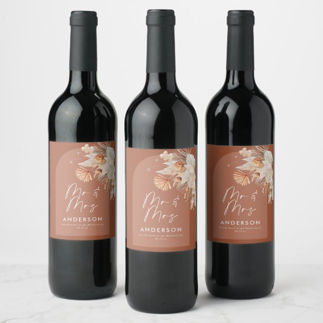 Rótulo De Garrafa De Cerveja teracotta bohemian pampas pastoris moderno Sr. & S (Garrafas)