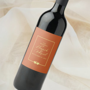 Rótulo De Garrafa De Cerveja Terracotta de Casamento e Rótulo do Vinho Dourado