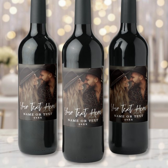 Rótulo De Garrafa De Cerveja Texto de Roteiro Personalizado Foto Vertical (Custom Script Text Vertical Photo Wine Label )