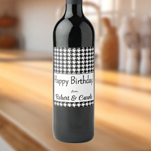 Rótulo De Garrafa De Cerveja Texto Personalizado, Feliz Aniversário Houndstooth