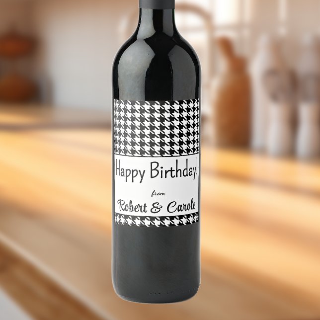 Rótulo De Garrafa De Cerveja Texto Personalizado, Feliz Aniversário Houndstooth (Criador carregado)