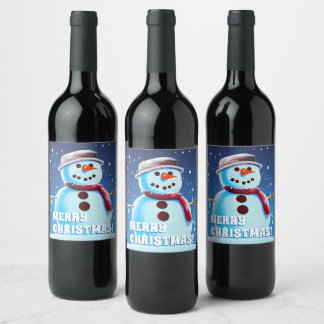 Rótulo De Garrafa De Cerveja Texto Personalizado Snowman Art 1 Feliz Pintura de