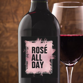 Rótulo De Garrafa De Cerveja Texto ROSÉ ALL DAY em Folha de Rosé em Preto