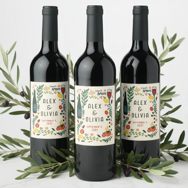 Rótulo De Garrafa De Cerveja That's Amore Italian Food CUSTOM Wedding Favor (That's Amore Italian Food Hand-drawn CUSTOM Wedding Favors Wine Label Stickers
)