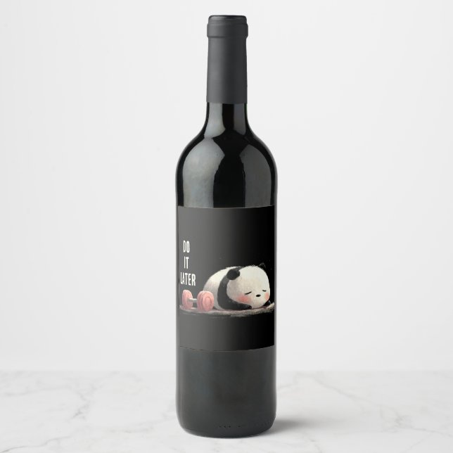 Rótulo De Garrafa De Cerveja Tired Panda Gym – Cute Funny Workout Art (Frente)