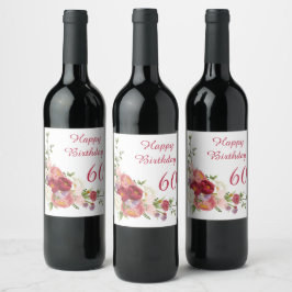 Rótulo De Garrafa De Cerveja Tons de Rosa Flor de Peônia Branca Feliz Aniversár