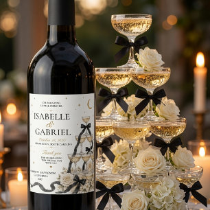 Rótulo De Garrafa De Cerveja Torre de Champanhe de Casamento com Laço Preto de