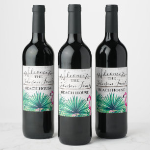 Rótulo De Garrafa De Cerveja Tropical Floral Family Name Beach House Welcome