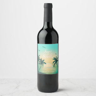Rótulo De Garrafa De Cerveja Tropical Isle Sunrise Love and Obrigados Teal ID58