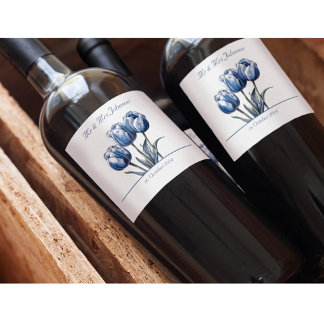 Rótulo De Garrafa De Cerveja Tulipas no Azul Delft personalizáveis