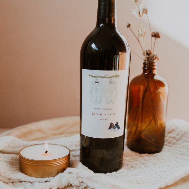 Rótulo De Garrafa De Cerveja Tuxedos de Aquarela | Sr. e Sr. Wedding Elegante (Criador carregado)