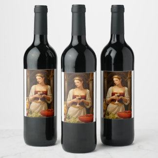 Rótulo De Garrafa De Cerveja Uma mulher poderosa parada com vinho