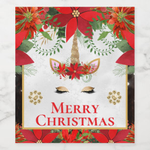 Rótulo De Garrafa De Cerveja Unicórnio de Natal Elegante Poinsettia