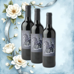 Rótulo De Garrafa De Cerveja unicórnio estilizado em esplendor floral.