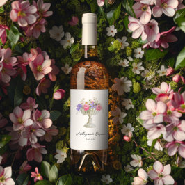 Rótulo De Garrafa De Cerveja Urn de Jardim Tuscano Romântico com Flores Casamen