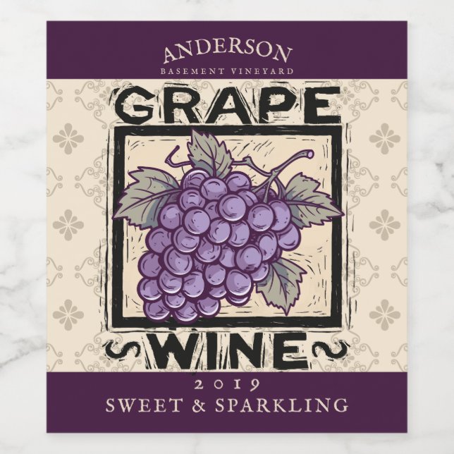 Rótulo De Garrafa De Cerveja Uvas de vinho tinto caseiro de arbustos (Rótulo Único)