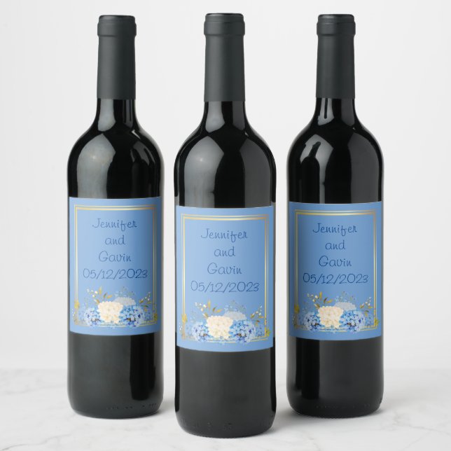 Rótulo De Garrafa De Cerveja Uvas para vinho Flores Personalizadas Azul (Garrafas)