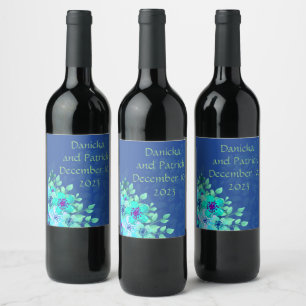 Rótulo De Garrafa De Cerveja Uvas para vinho Flores Personalizadas Azul Branco