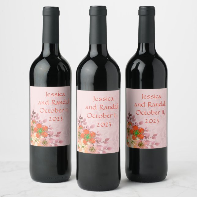 Rótulo De Garrafa De Cerveja Uvas para vinho Flores Personalizadas Laranja (Garrafas)