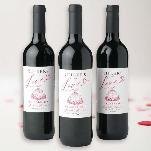 Rótulo De Garrafa De Cerveja Valentine Hearts Dress Whimsical Bridal Shower (valentine bridal shower wine label brunch bubbly watercolor hearts dress showered with love garden )